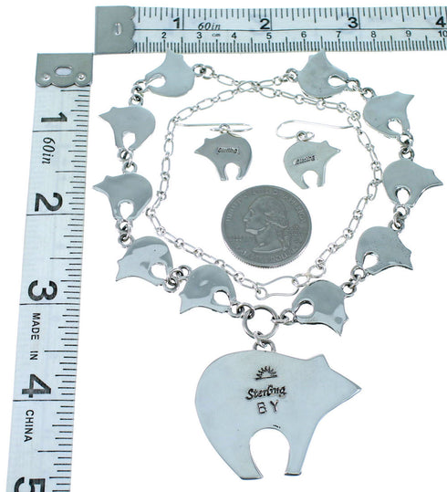 Native American Mesa Design Silver Bear Link Necklace Set PS64231